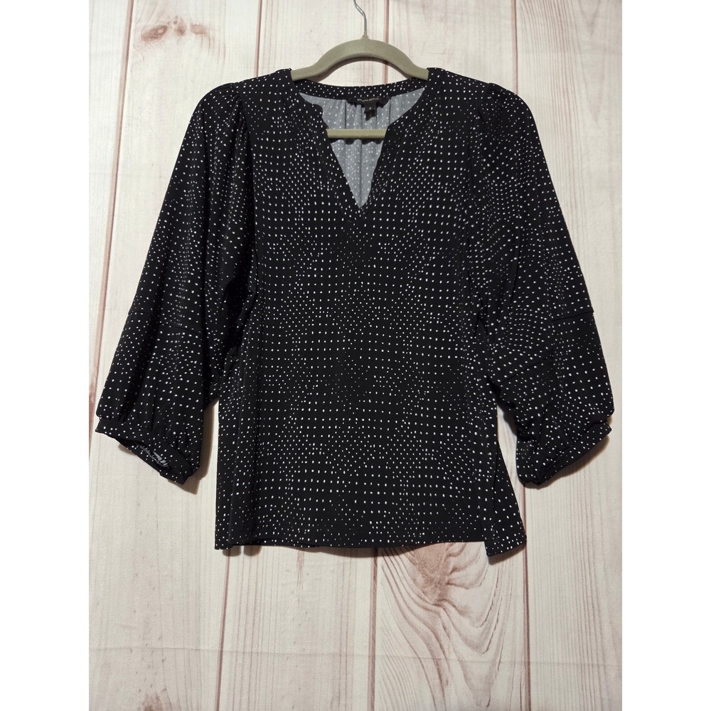 Banana Republic Womens Black White Dot V-Neck Puff Sleeve Blouse Top Small